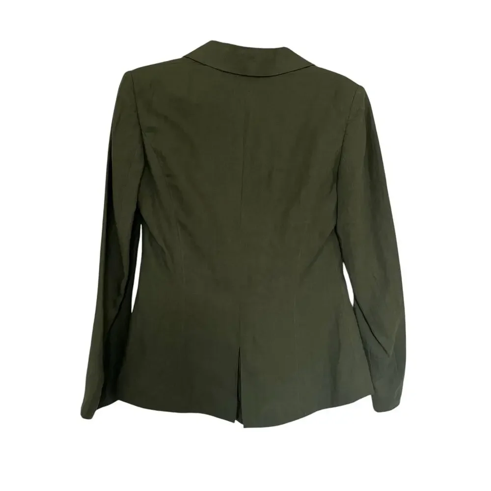 Iceberg Army Green 100% Linen Button Front Utilitarian Blazer Jacket Size IT 42